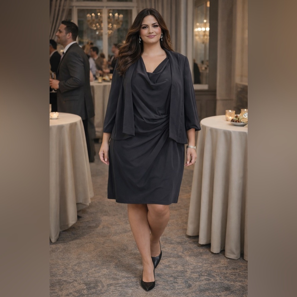 [3X] Toni T Slate Grey Dress & Jacket
